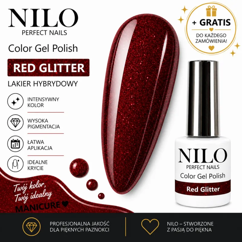 Lakier Hybrydowy Red Glitter – NILO no.84
